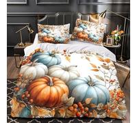 KLZXCVBNMQW Autumn Pumpkins Housse de Couette 3D Effet Microfibre Résistante 3 Pièces 2 Taies Douce Fall Harvest Parure de Lit Super Douce Entretien Facile for Garçons Adolescents Single（135x200cm）