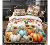 KLZXCVBNMQW Autumn Pumpkins Housse de Couette 3D Imprimée Microfibre Hypoallergique 3 Pièces 2xTaies Douce Fall Harvest Linge de Lit Super Douce Léger for Adolescent Single（135x200cm）