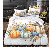 KLZXCVBNMQW Autumn Pumpkins Housse de Couette Microfibre 3D Imprimée 3 Pièces 2xTaies Douce Fall Harvest Parure de Lit Super Douce Entretien Facile for Filles Ado Super King（260x220cm）