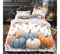 KLZXCVBNMQW Autumn Pumpkins Linge de Lit 3D Imprimé Microfibre 3 Pièces 2xTaies Super Douce Fall Harvest Parure de Lit Hypoallergique Résistante for Garçons Adolescents Super King（260x220cm）