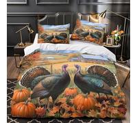 KLZXCVBNMQW Autumn Turkey Housse de Couette Microfibre Hypoallergique 3D Effet 3 Pièces 2 Taies Douce Fall Harvest Peinture Ensemble De Literie Résistante Entretien Facile for Ado Single（140x200cm）