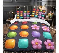 KLZXCVBNMQW Candy MatchGame Ensemble De Literie Microfibre Hypoallergique 3D Imprimé 3 Pièces Éclair Ultra Douce Linge de Lit Léger Entretien Facile for Enfants Garçons Filles Super King（260x220cm）