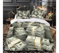 KLZXCVBNMQW Cash Stacks Ensemble De Literie 3D Effet Microfibre 3 Pièces 2xTaies Super Douce Business Finance Parure de Lit Ultra Douce Hypoallergique for Filles Ado King（220x240cm）