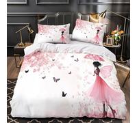 KLZXCVBNMQW Cherry Blossoms Parure de Lit 3D Imprimée Microfibre Hypoallergique 3 Pièces 2 Taies Douce Fantasy Fairy Linge de Lit Ultra Douce Entretien Facile for Hommes Enfants Single（135x200cm）