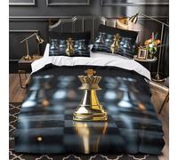 KLZXCVBNMQW Chess King Ensemble Lit Microfibre 3D 3Pcs 2xTaies Douce Strategic Leadership Housse Couette Confortable Entretien Fac Adultes Enfants Super King（260x220cm）