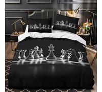 KLZXCVBNMQW Chess Pieces Housse Couette Microfibre 3D 3Pcs 2xTaies Douce Strategic Game Ensemble Lit Douce Entretien Fac Enfants Garçons Filles Super King（260x220cm）