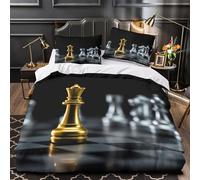 KLZXCVBNMQW Chess Queen Housse de Couette Microfibre Résistante 3D Imprimé 3 Pièces Éclair Super Douce Strategic Game Linge de Lit Léger Hypoallergique for Adultes Enfants King（220x240cm）