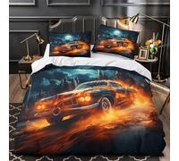 KLZXCVBNMQW Classique Car Housse de Couette 3D Effet Microfibre 3 Pièces Éclair Ultra Douce Fantasy Night Parure de Lit Super Douce Entretien Facile for Adolescent Single（135x200cm）