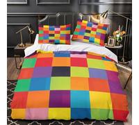 KLZXCVBNMQW Coloré Grid Parure Lit 3D Microfibre Hypo 3Pcs 2xTaies Douce Moderne Abstrait Carré Ensemble Lit Respirante Entretien Fac Enfants Garçons Filles Single(140x200)