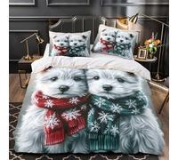 KLZXCVBNMQW Cute Blanc Puppies Ensemble De Literie Microfibre 3D Imprimé 3 Pièces 2xTaies Ultra Douce Winter Festive Housse de Couette Respirante Entretien Facile for Enfant King（220x240cm）