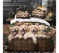 KLZXCVBNMQW Cute Puppies Linge de Lit 3D Imprimé Microfibre Hypoallergique 3 Pièces 2xTaies Douce Adorable Golden Retriever Housse de Couette Super Douce Résistante for Enfant Double（200x200cm）