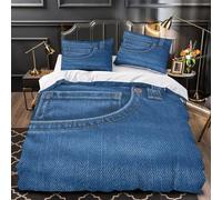 KLZXCVBNMQW Denim Pocket Housse de Couette 3D Imprimé Microfibre Hypoallergique 3 Pièces Taie Super Douce Casual Wear Parure de Lit Ultra Douce Entretien Facile for Couple Amoureux Single（135x200cm）