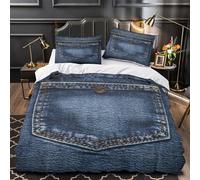 KLZXCVBNMQW Denim Pocket Linge de Lit Microfibre Résistante 3D Imprimée 3 Pièces 2xTaies Douce Casual Wear Housse de Couette Super Douce Entretien Facile for Adulte King（220x240cm）