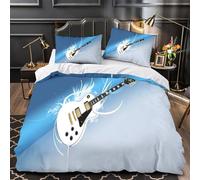 KLZXCVBNMQW Electric Guitar Housse Couette 3D Microfibre Hypo 3Pcs 2 Taies Douce Modern Rock Ensemble Lit Résistante Entretien Fac for Garçons Adolescents Single(135x200)