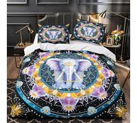 KLZXCVBNMQW ElephantMandala Linge de Lit Microfibre Résistante 3D Imprimée 3 Pièces 2xTaies Douce Spiritual Housse de Couette Super Douce Entretien Facile for Adulte Double（200x200cm）