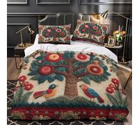 KLZXCVBNMQW Embroidered Arbre Ensemble De Literie Microfibre Résistante 3D Effet 3 Pièces Éclair Super Douce Floral Folk Housse de Couette Léger Résistante for Couple Amoureux Single（135x200cm）