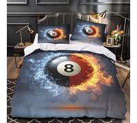 KLZXCVBNMQW Fireball8billiard Ensemble De Literie Microfibre Résistante 3D Effet 3 Pièces Taie Super Douce Linge de Lit Léger Hypoallergique for Adultes Enfants Single（140x200cm）