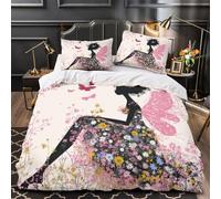 KLZXCVBNMQW Fleur Fairy Silhouette Housse de Couette 3D Effet Microfibre 3 Pièces 2xTaies Super Douce Romantic Floral Linge de Lit Ultra Douce Entretien Facile for Fille Super King（260x220cm）
