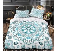 KLZXCVBNMQW Floral Mandala Linge de Lit 3D Imprimé Microfibre Résistante 3 Pièces Éclair Douce Bohemian Housse de Couette Ultra Douce Entretien Facile for Adulte Single（140x200cm）