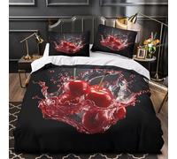 KLZXCVBNMQW Fresh Cherries Linge de Lit 3D Imprimé Microfibre Résistante 3 Pièces Éclair Ultra Douce Fruit Splash Housse de Couette Léger Résistante for Ado Single（140x200cm）