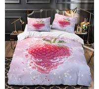 KLZXCVBNMQW Fresh Strawberry Ensemble Lit Microfibre Hypo 3D 3Pcs 2 Taies Douce Vibrant Fruit Parure Lit Respirante Entretien Fac for Adulte Enfants Filles King（220x240cm）