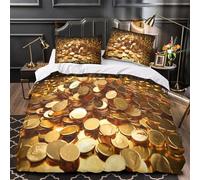 KLZXCVBNMQW Golden Coins Pile Linge de Lit Microfibre Hypoallergique 3D Effet 3 Pièces Éclair Ultra Douce Luxury Finance Concept Ensemble De Literie Léger Résistante for Hommes Single（140x200cm）