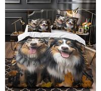 KLZXCVBNMQW Happy Dogs Linge de Lit 3D Imprimé Microfibre 3 Pièces Éclair Douce Numérique Ensemble De Literie Confortable Entretien Facile for Adulte Super King（260x220cm）