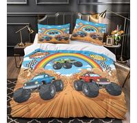 KLZXCVBNMQW Offroad Truck Housse Couette Microfibre 3D 3Pcs 2xTaies Douce Coon Racing Fun Ensemble Lit Douce Entretien Fac Enfants Garçons Filles Single(140x200)