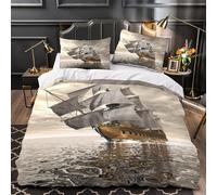 KLZXCVBNMQW Pirate Ship Sailing Housse Couette Microfibre 3D 3Pcs 2xTaies Douce Historical Naval Vessel Linge de Lit Douce Entretien Fac for Adulte Enfants Filles Single(140x200)