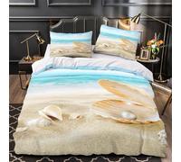 KLZXCVBNMQW Plage Shell Pearl Housse de Couette 3D Effet Microfibre 3 Pièces 2xTaies Douce Coastal Seaside Ensemble De Literie Ultra Douce Confortable for Enfants Garçons Ado Single（135x200cm）