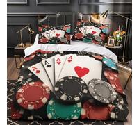 KLZXCVBNMQW Poker Cards Set Housse de Couette Microfibre Résistante 3D Imprimé 3 Pièces 2 Taies Douce Casual Gaming Theme Parure de Lit Confortable Hypoallergique for Femmes Single（140x200cm）