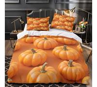 KLZXCVBNMQW Pumpkin Decor Housse de Couette 3D Effet Microfibre 3 Pièces 2xTaies Ultra Douce Autumn Harvest Theme Linge de Lit Super Douce Entretien Facile for Couple Double（200x200cm）