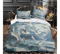 KLZXCVBNMQW Seagulls in Flight Linge de Lit 3D Imprimée Microfibre 3 Pièces Éclair Ultra Douce Realistic Océan Housse de Couette Léger Résistante for Adolescent Single（135x200cm）