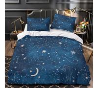 KLZXCVBNMQW StarryNight Parure de Lit 3D Imprimé Microfibre 3 Pièces Éclair Douce CosmicConstellations Linge de Lit Ultra Douce Résistante for Adultes Enfants Single（140x200cm）