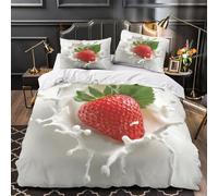 KLZXCVBNMQW Strawberry Splash Parure Lit Microfibre Hypo 3D 3Pcs 2 Taies Douce Fresh Fruit Housse Couette Douce Entretien Fac for Garçons Adolescents Double(200x200)
