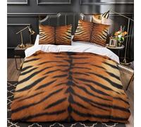 KLZXCVBNMQW Tiger Stripes Linge de Lit 3D Imprimée Microfibre 3 Pièces Éclair Super Douce Wild Animal Housse de Couette Léger Hypoallergique for Couple Amoureux Single（135x200cm）