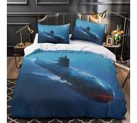 KLZXCVBNMQW Underwater Vessel Housse de Couette Microfibre Résistante 3D Effet 3 Pièces Taie Ultra Douce Military Submarine Linge de Lit Super Douce Entretien Facile for Ado Single（135x200cm）