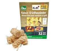 KM Firemaker Lot de 12 x 32 allume-barbecue écologiques en laine de bois avec cire - Pour cheminée et barbecue - Laine d'allumage - Allume-cheminée, allume-cheminée, allume-four, allume-feu en laine