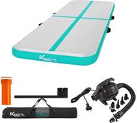 KM Fit - Tapis de gymnastique gonflable Airtrack - 3 m - Vert menthe - Avec sac de transport, pompe à air électrique et kit de réparation - Résistant aux UV - Tapis de yoga, tapis d'entraînement