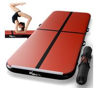 KM-Fit AirTrack tapis gym gonflable 400x100x10 cm Drop-Stitch avec pompe rouge