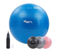 KM-Fit Ballon de Gymnastique 75 cm | avec Pompe à air | Anti-éclatement | Idéal pour Fitness, Yoga, Gymnastique, renforcement du Tronc | Ballon Pezzi sans BPA | Bleu