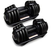 KM-Fit Lot de 2 Haltères Réglables 18 kg - 12 Niveaux Réglage à Une Main Stop-Lock