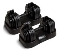 KM-Fit Lot de 2 Haltères Réglables 2,5-25 kg - 18 Niveaux, Réglage à Une Main, Système Stop-Lock, avec Socles