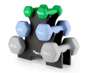 KM-Fit Lot d'haltères 12 kg ou 18 kg avec support | Haltères courtes en néoprène | Fonte
