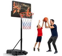 KM-Fit Panier de Basket Réglable 110-210 cm | Support de Basket Mobile avec Roues & Rangement Ballon | Panier Extérieur pour Enfants & Débutants | 2 Filets Inclus