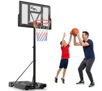 KM-Fit Panier de Basket Réglable 135-305 cm | Support de Basket Mobile avec Roues & Rangement Ballon | Panier Extérieur pour Enfants & Débutants | Filet Inclus