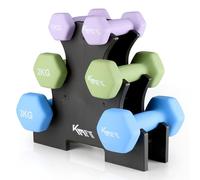 KM-Fit Set d’haltères 12 kg avec support | Haltères courts en néoprène 1-3 kg | Fonte avec poignée ergonomique | Anti-roulage | Fitness & musculation à domicile