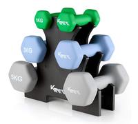 KM-Fit Set d’haltères 18 kg avec support | Haltères courts en néoprène 1-5 kg | Fonte avec poignée ergonomique | Anti-roulage | Fitness & musculation à domicile