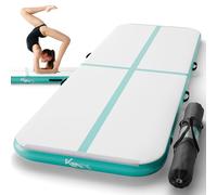 KM-Fit Tapis de gymnastique gonflable Airtrack | 3 m | Pompe + sac | Entraînement gym & fitness - Vert menthe