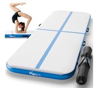KM Fit Tapis de Gymnastique Gonflable Airtrack 3 m | Bleu | Sac de Transport, Pompe Électrique et Kit de Réparation | Résistant UV | Tapis Yoga & Entraînement